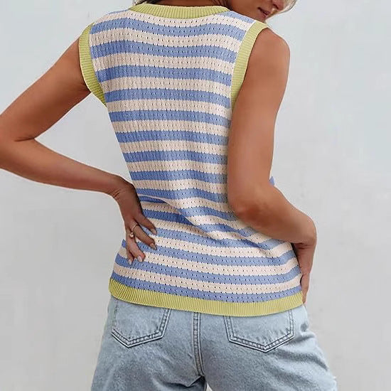 Damen ärmelloses Streifenoberteil mit strukturiertem Strickmuster Heidi-Mode