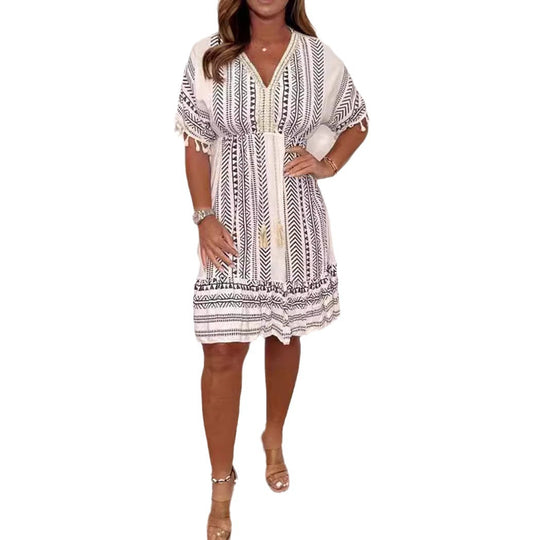 Femme Leichte Bohemian Tunika Kleid Heidi-Mode