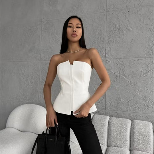 Damen ärmelloser Denim-Top mit Reißverschluss Heidi-Mode