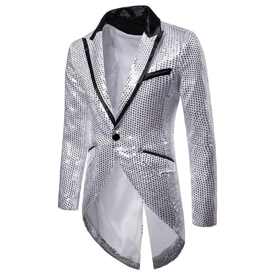 Herren eleganter Pailletten-Blazer mit asymmetrischem Schnitt und luxuriösem Design Heidi-Mode