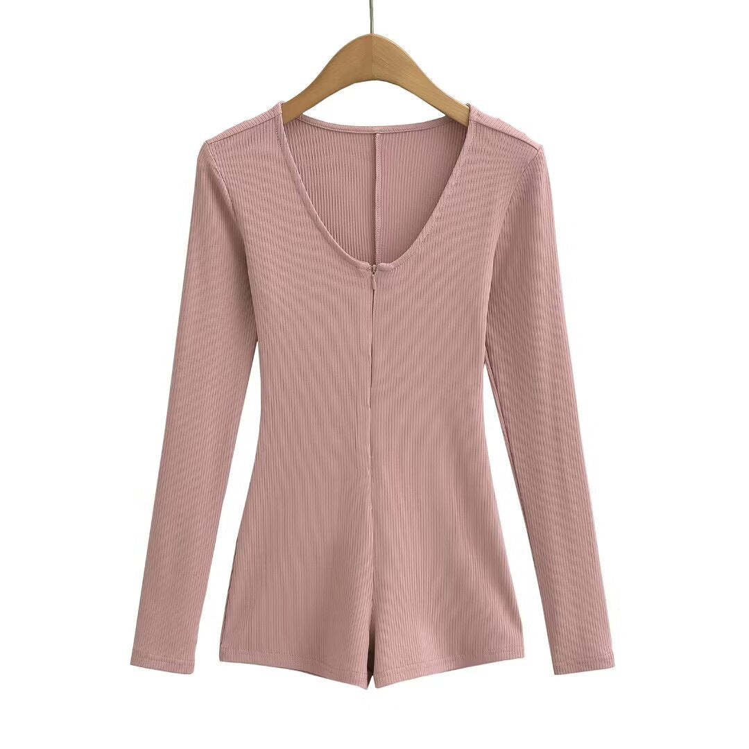 Damen Body mit tiefem V-Ausschnitt und elegantem Reißverschluss Heidi-Mode