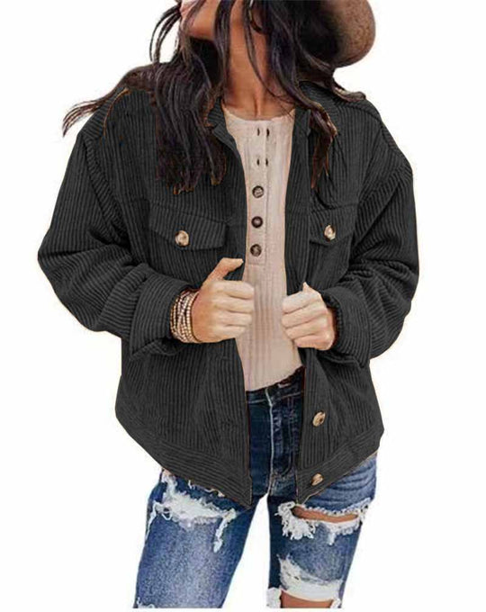 Damen lässige Kordjacke im Oversized-Schnitt mit Knopfdetails Heidi-Mode