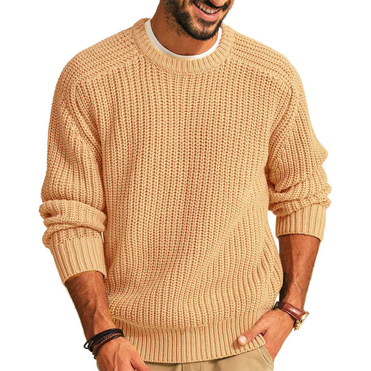 Herren Grobstrick Pullover mit Rundhalsausschnitt und lässigem Schnitt Heidi-Mode