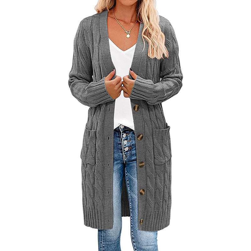 Damen Grobstrick-Cardigan mit dekorativen Knöpfen und praktischen Taschen Heidi-Mode
