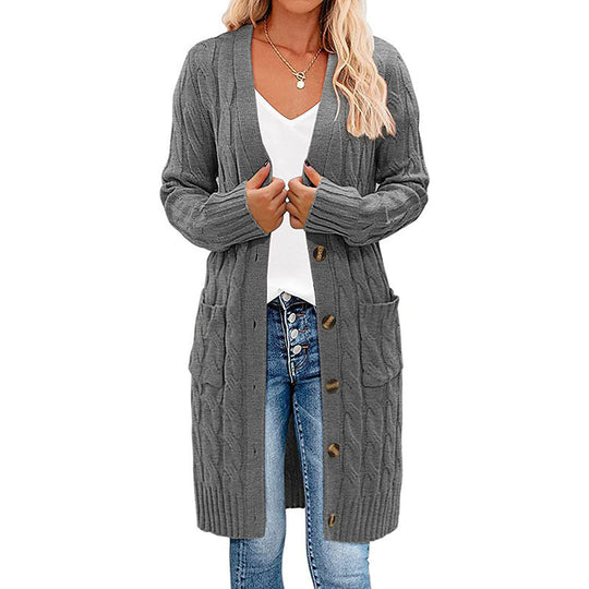 Damen Grobstrick-Cardigan mit dekorativen Knöpfen und praktischen Taschen Heidi-Mode