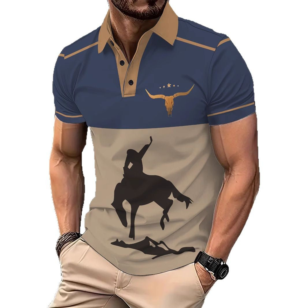 Herren Poloshirt mit kreativem Rodeo-Motiv und eleganten Kontrasten Heidi-Mode