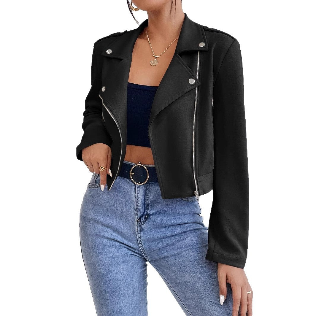 Damen Stylische Kunstjacke im Biker-Stil mit asymmetrischem Reißverschluss Heidi-Mode