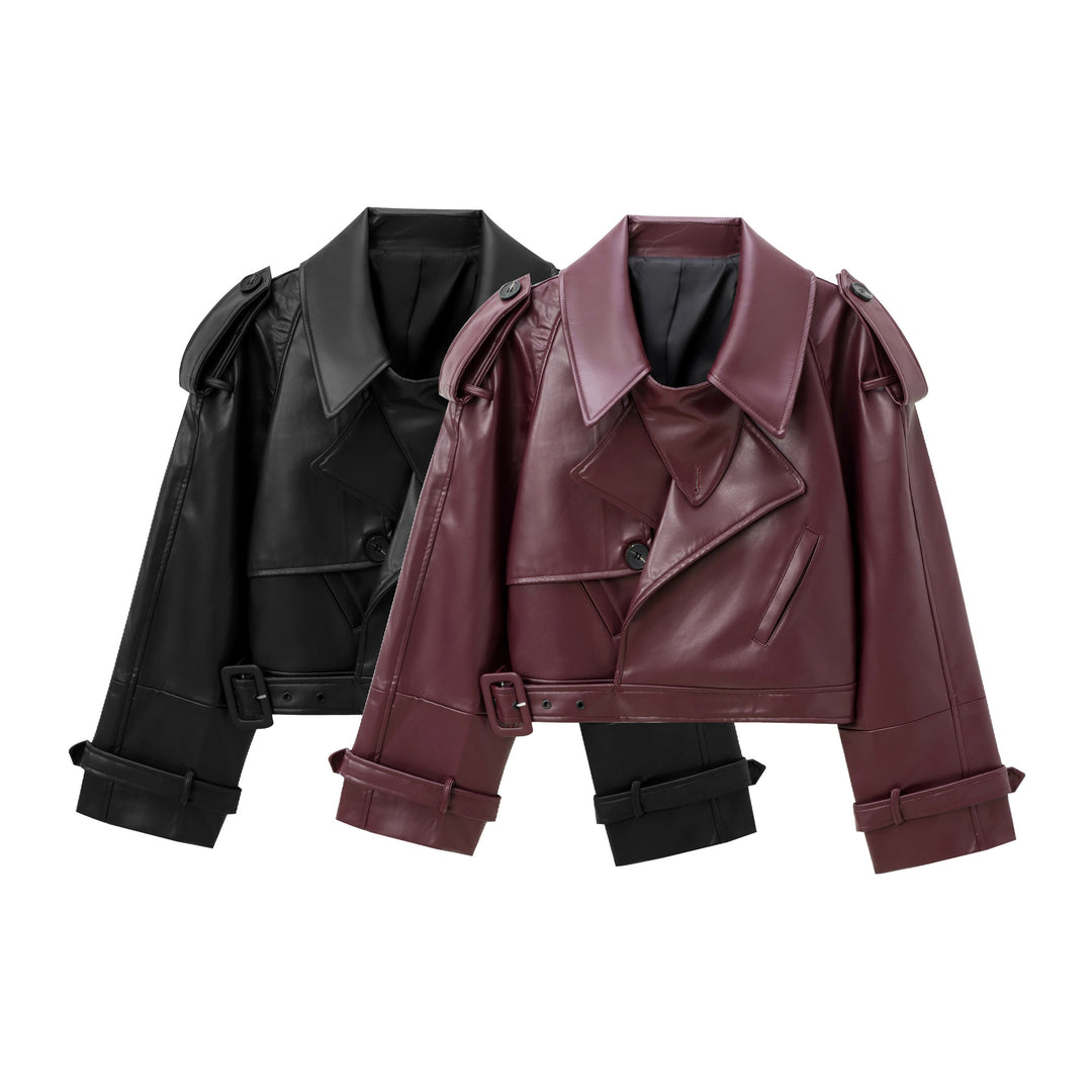 Damen cropped jacke im eleganten Design mit breitem Revers und praktischen Taschen Heidi-Mode