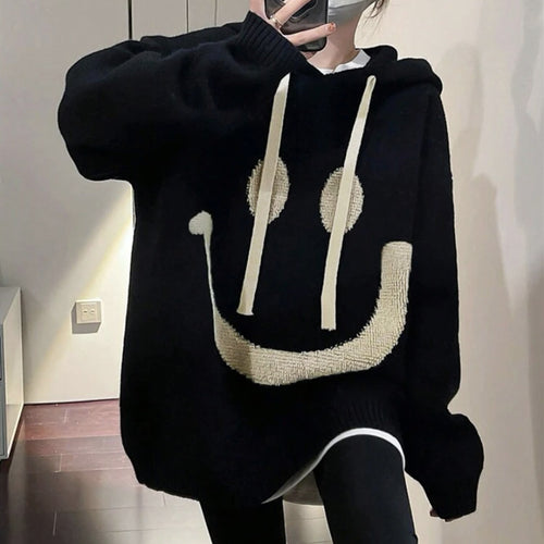 Damen Lässiger Oversized-Pullover mit Smiley-Motiv Heidi-Mode