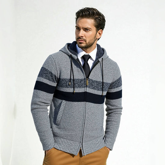 Herren Strickjacke mit modernem Kordelzug und stilvollem Muster Heidi-Mode