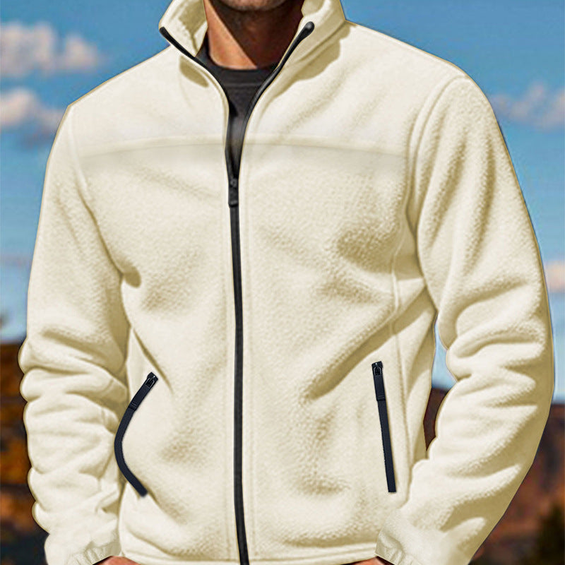 Herren Fleecejacke mit hochschließendem Kragen und Reißverschlusstaschen Heidi-Mode