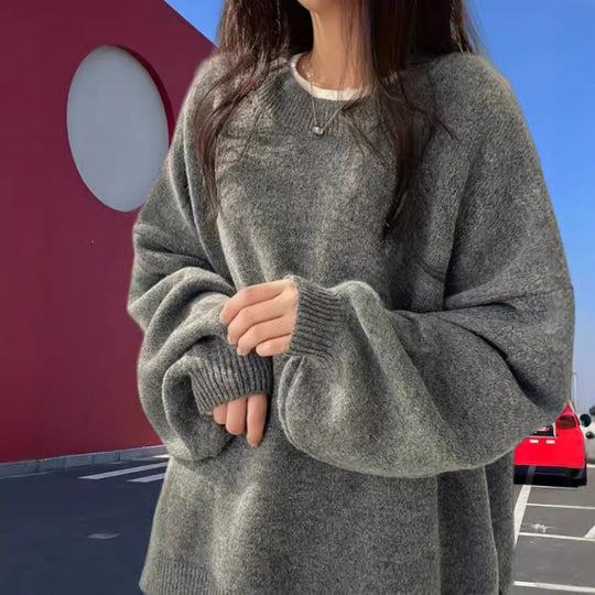 Damen Oversized Strickpullover mit eleganten Puffärmeln und modernem Design Heidi-Mode