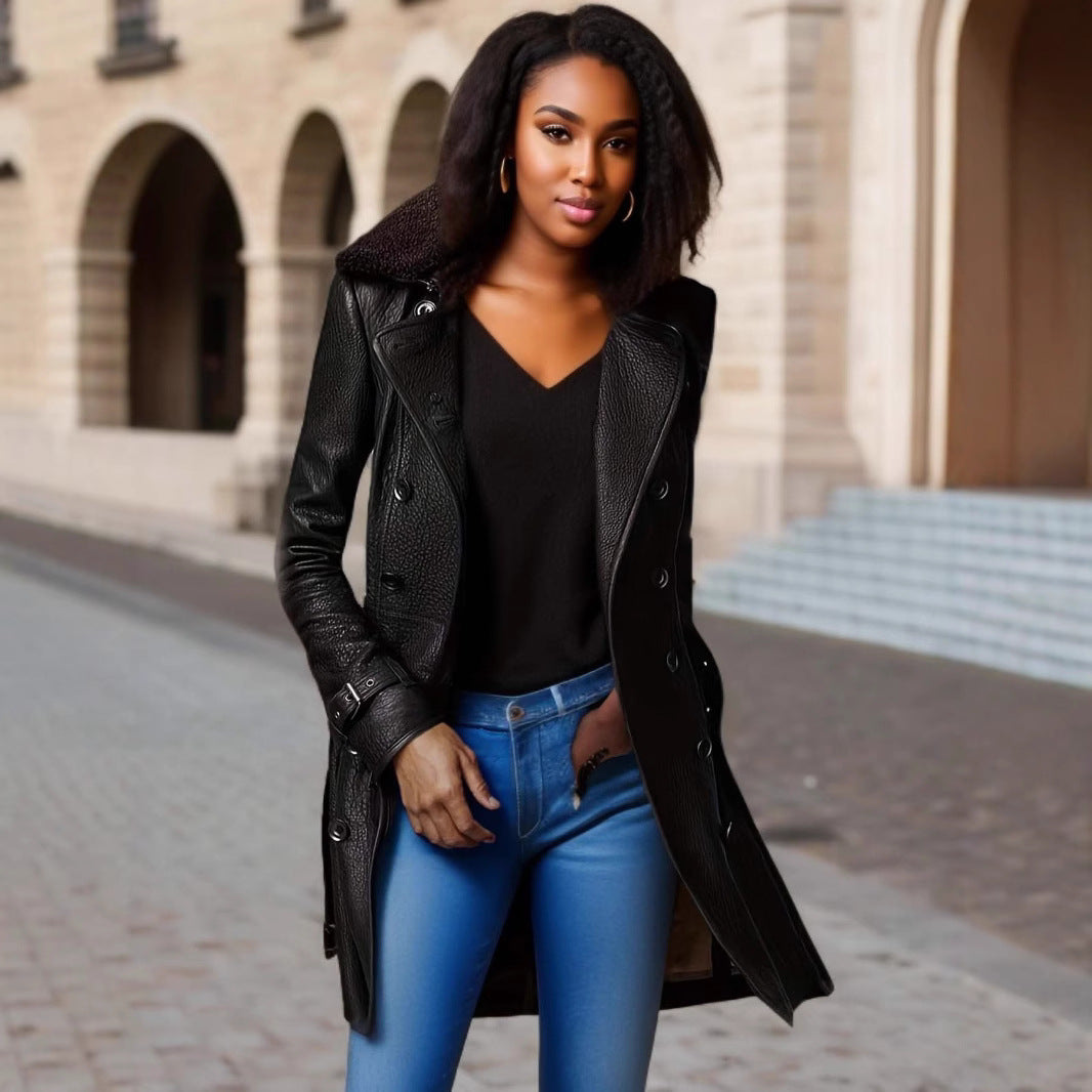 Damen edler Trenchcoat mit verschließbarem Kragen und raffinierten Details Heidi-Mode