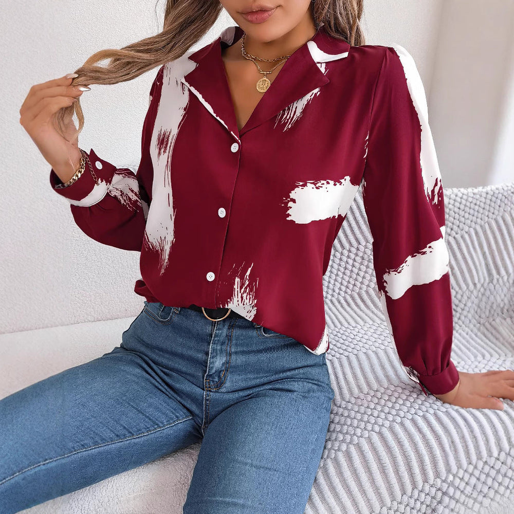 Heidi-Mode | Temperament Farbblockierte Gestreifte Anzugkragen Langarmshirt