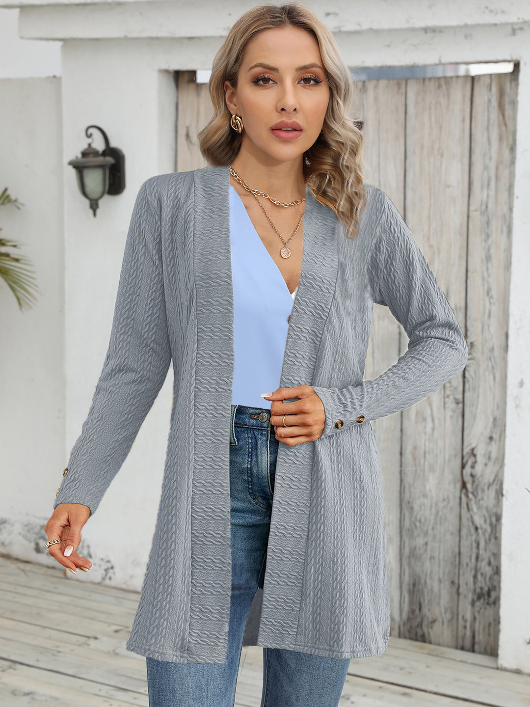 Damen Strickjacke mit strukturiertem Design und eleganten Knopfdetails Heidi-Mode