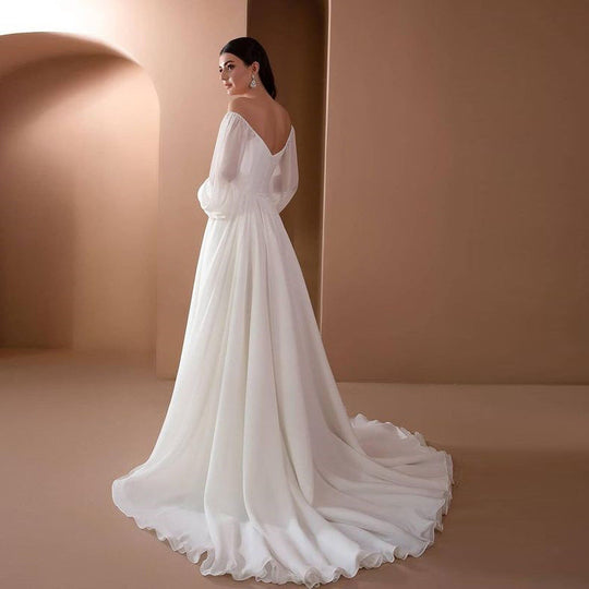 Heidi-Mode | Off Shoulder Langarm Weiß Brautkleid