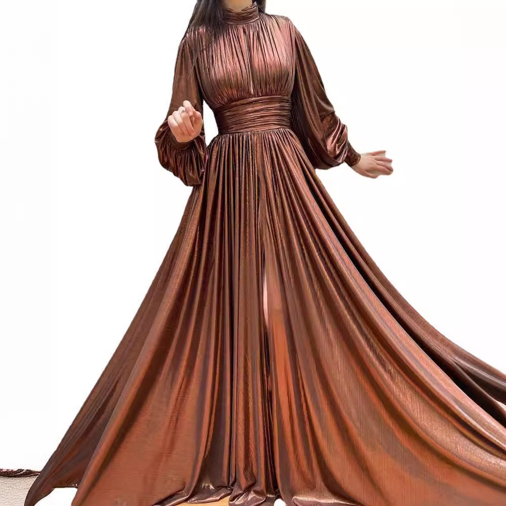 Damen Elegantes Maxikleid mit plissierten Details und luxuriösem Fall Heidi-Mode