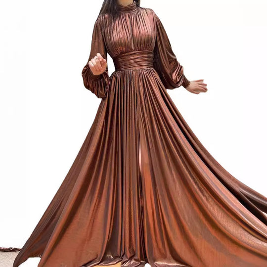 Damen Elegantes Maxikleid mit plissierten Details und luxuriösem Fall Heidi-Mode