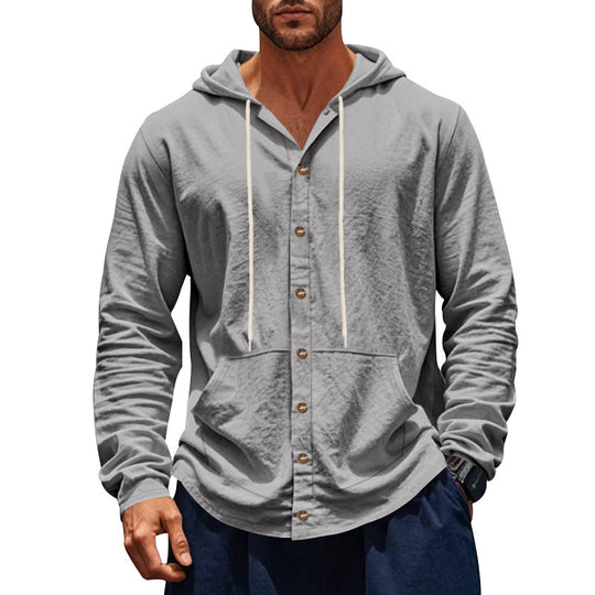 Herren Kapuzenshirt mit Knopfleiste und praktischen Taschen Heidi-Mode