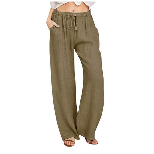 Damen Leichte Sommerhose mit elastischem Bund und weiten Beinen Heidi-Mode