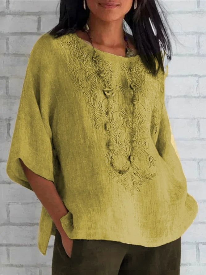 Damen bestickte Leinenbluse Heidi-Mode