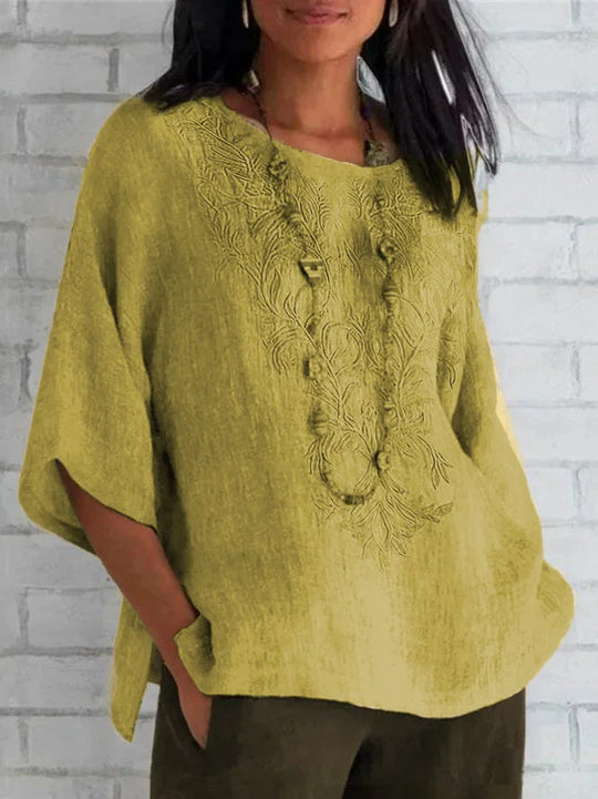 Damen bestickte Leinenbluse Heidi-Mode