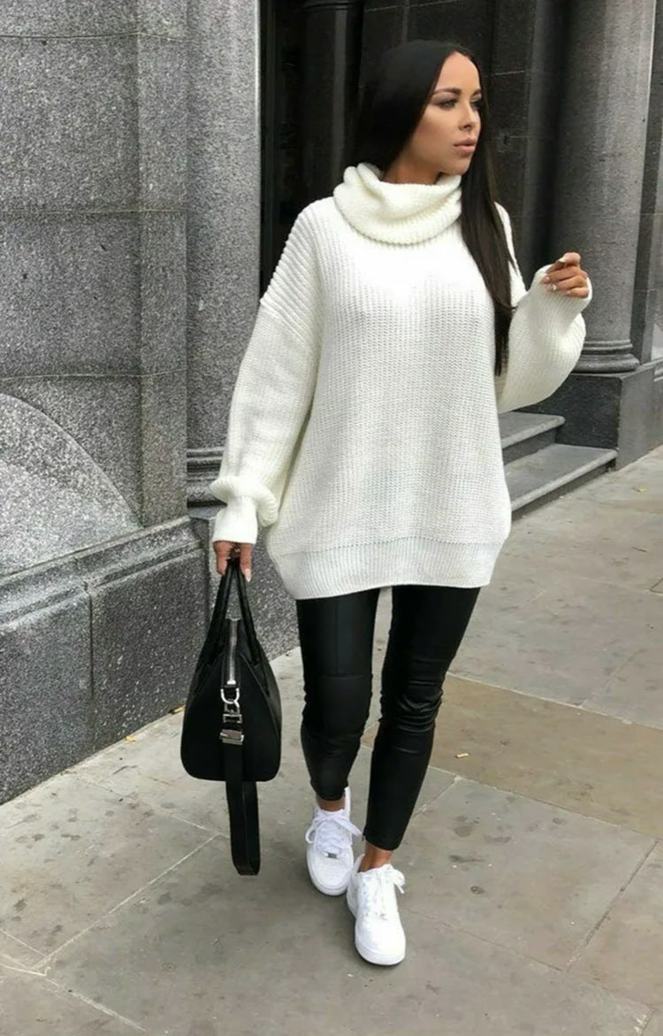 Damen Oversized-Strickpullover mit hohem Kragen und lässigem Schnitt Heidi-Mode