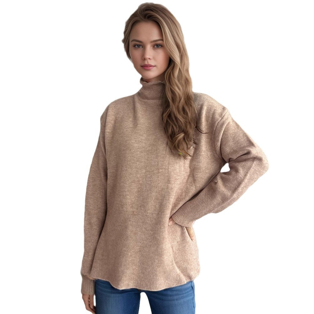 Damen Pullover mit hohem Kragen und asymmetrischem Saum Heidi-Mode