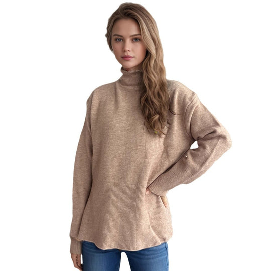Damen Pullover mit hohem Kragen und asymmetrischem Saum Heidi-Mode