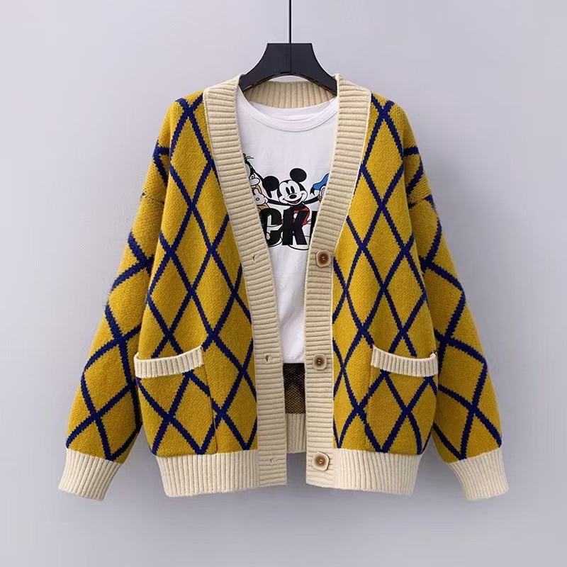 Damen Grobstrickcardigan mit Karomuster Heidi-Mode