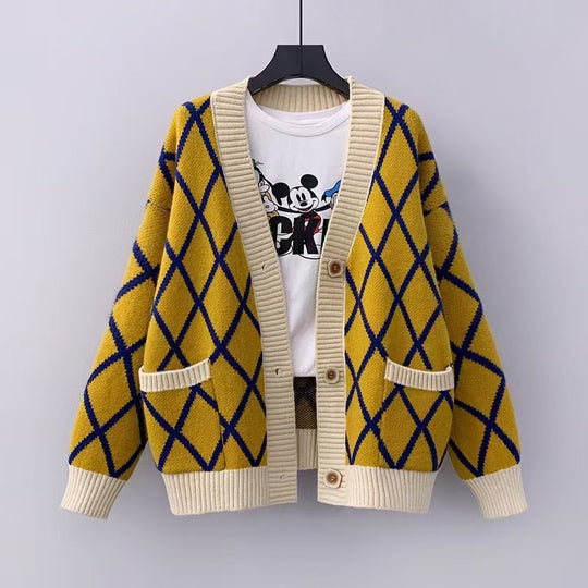 Damen Grobstrickcardigan mit Karomuster Heidi-Mode