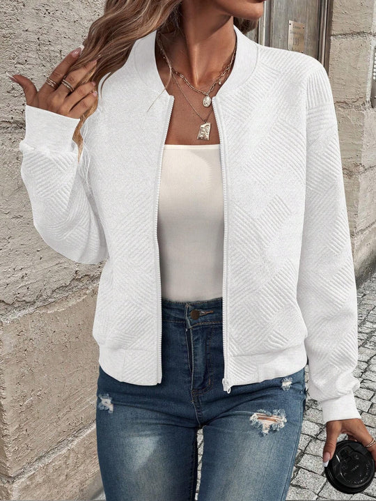 Damen stylische Sweatjacke mit strukturiertem Muster und hohem Kragen Heidi-Mode