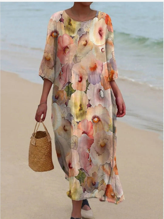 Heidi-Mode | Strandkleid Bedruckt Rundhals Freizeit Strandkleid