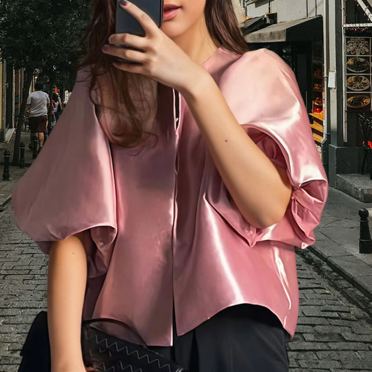 Damen Elegantes Midikleid mit strukturiertem Oberteil und voluminösen Ärmeln Heidi-Mode