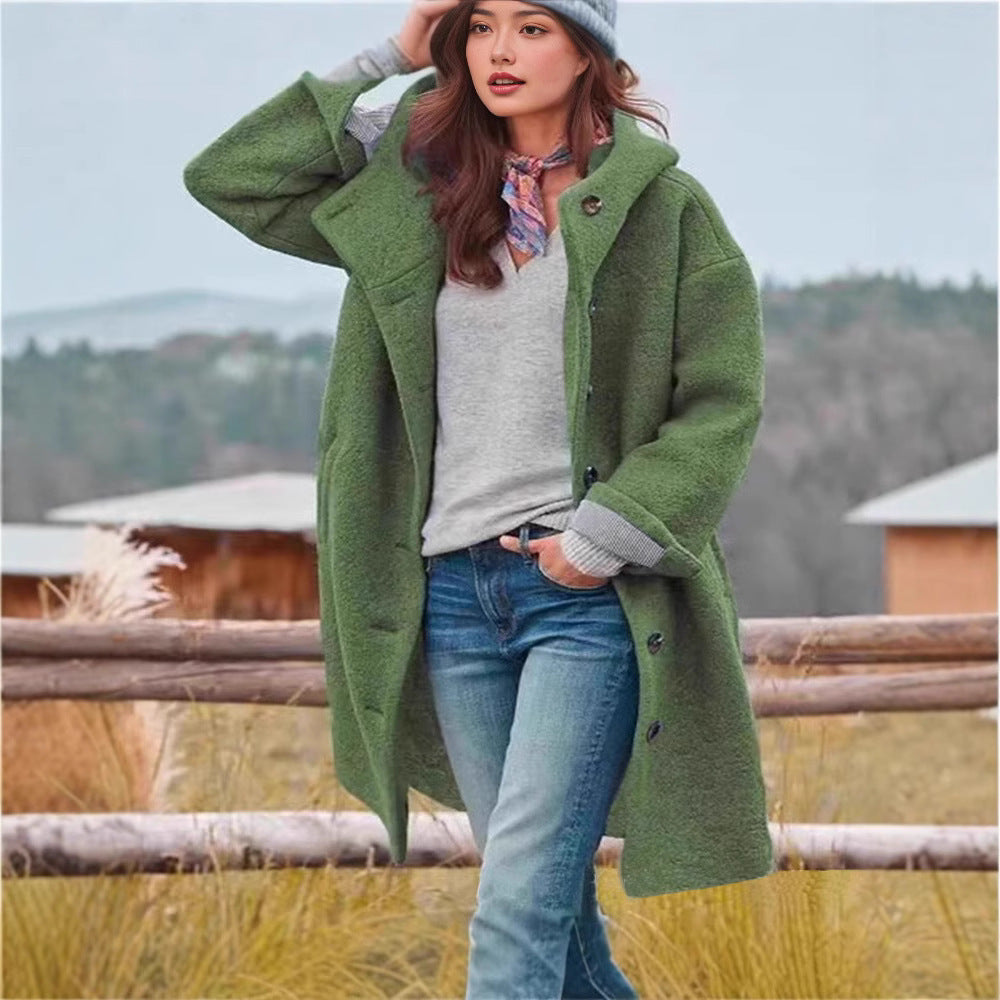 Damen Lange Wolle-Mix Jacke mit weichem Innenfutter und praktischen Taschen Heidi-Mode