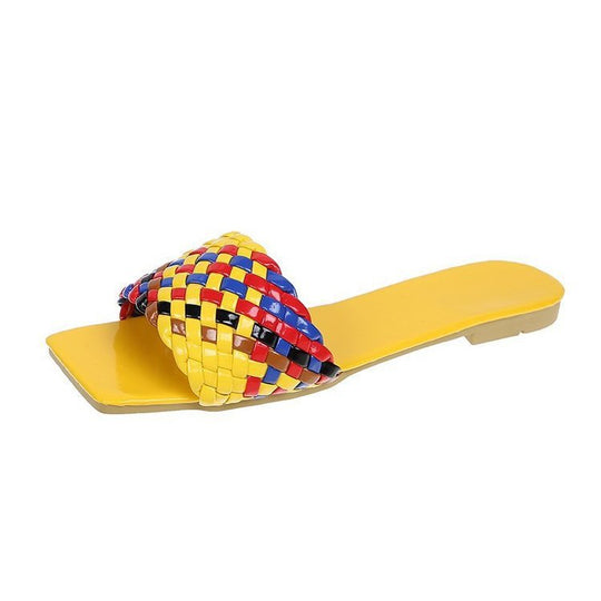 Damen Flache Riemchensandalen mit geflochtenem Obermaterial und rutschfester Gummisohle Heidi-Mode