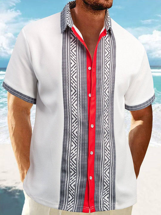 Herren Kurzarm-Hemd mit geometrischem Muster und modischem Kentkragen Heidi-Mode