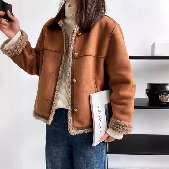 Damen Kunstlederjacke mit kuscheligem Teddyfutter Heidi-Mode