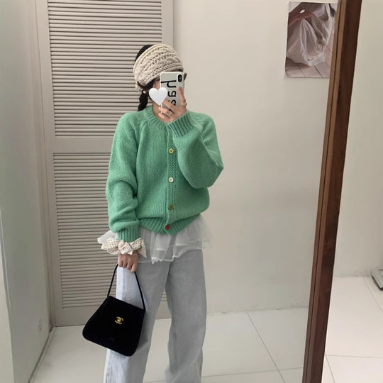 Damen Kuschelige Strickjacke mit bunten Knöpfen und lockerer Passform Heidi-Mode