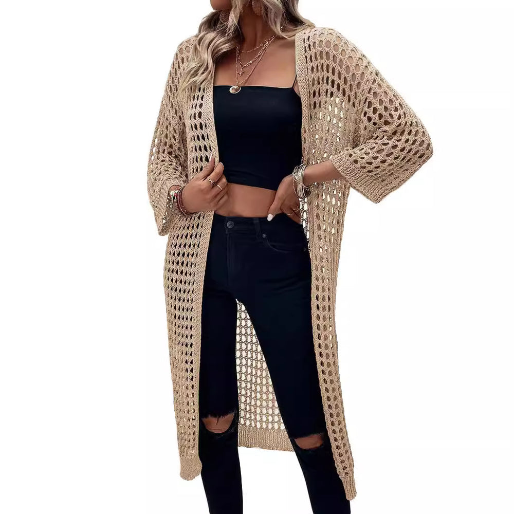 Damen Luftige Häkeljacke mit offenem Design und weiten Ärmeln Heidi-Mode