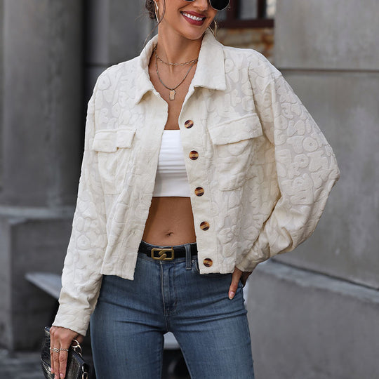 Damen cropped Jacke mit strukturiertem Stoff und praktischen Taschen Heidi-Mode