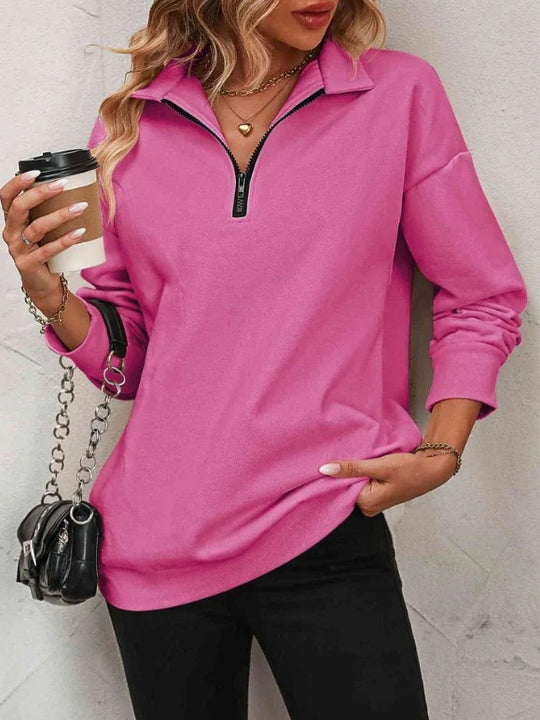 Damen Sportlicher Pullover mit halbem Reißverschluss und gemütlichem Schnitt Heidi-Mode