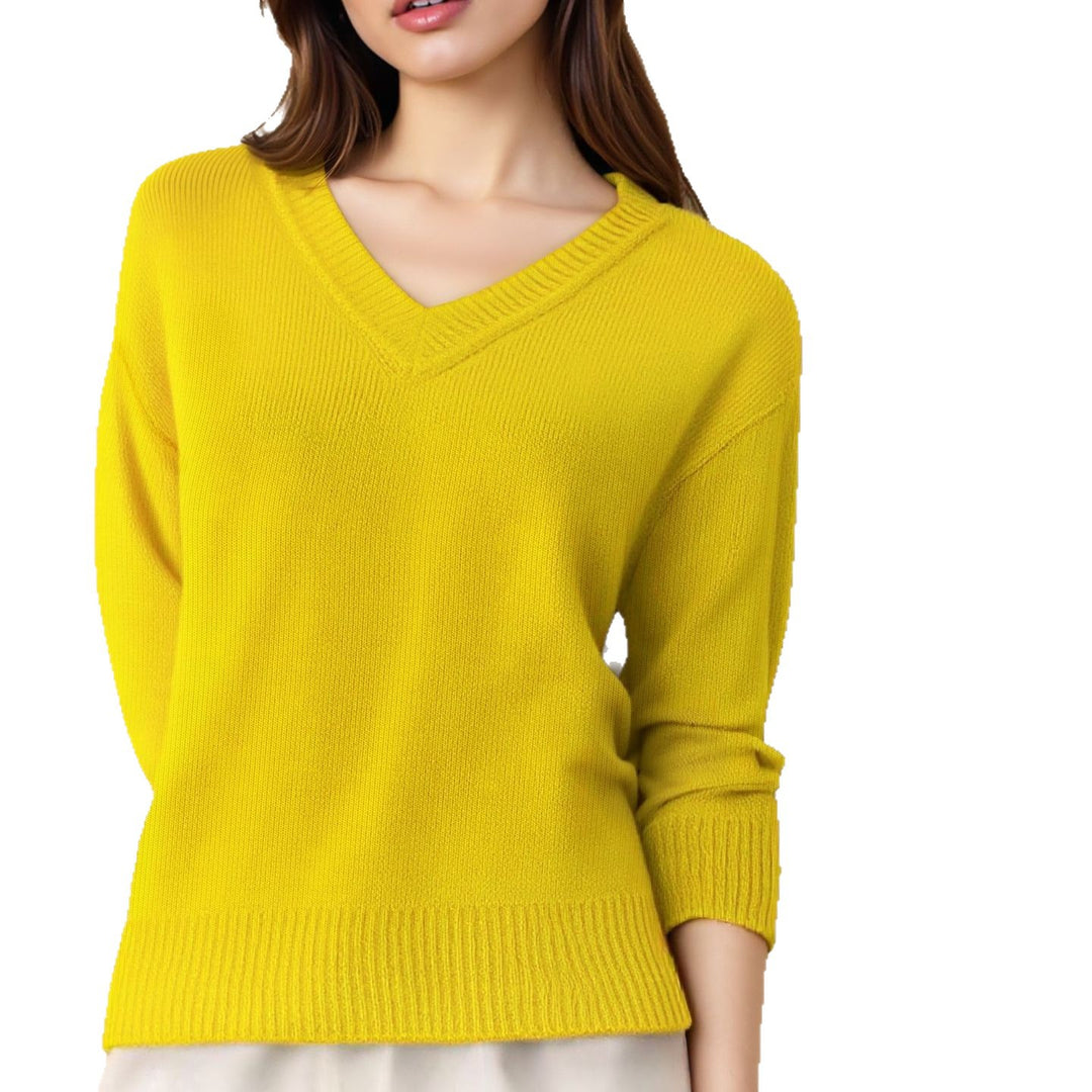 Damen Pullover mit V-Ausschnitt und strukturierter Optik Heidi-Mode