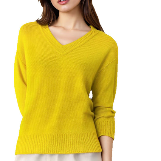 Damen Pullover mit V-Ausschnitt und strukturierter Optik Heidi-Mode