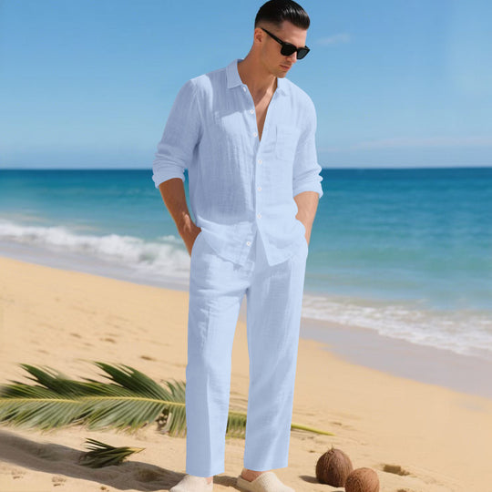 Herren leichtes Leinen-Outfit mit stilvollem Hemd und eleganter Hose Heidi-Mode