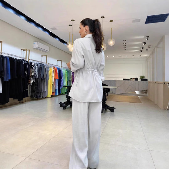 Heidi-Mode | Kordelzug Langarmmantel Lange Hose Zweiteiliges Set