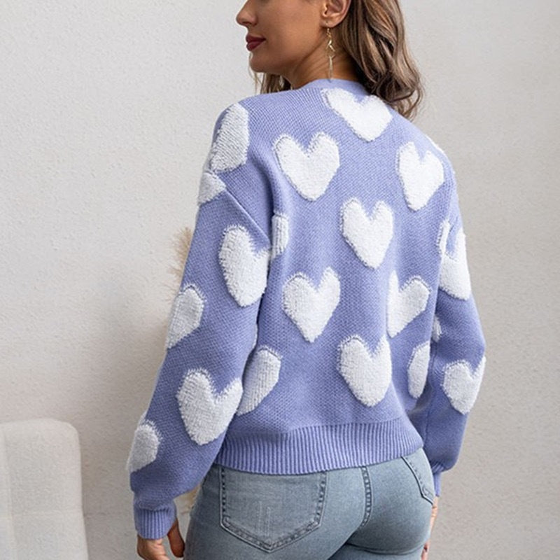 Damen kuschelige Strickjacke mit Herzmuster Heidi-Mode
