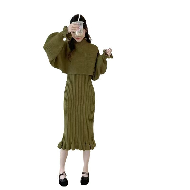 Damen Strickkleid mit hochgeschlossenem Kragen und Rippstruktur Heidi-Mode