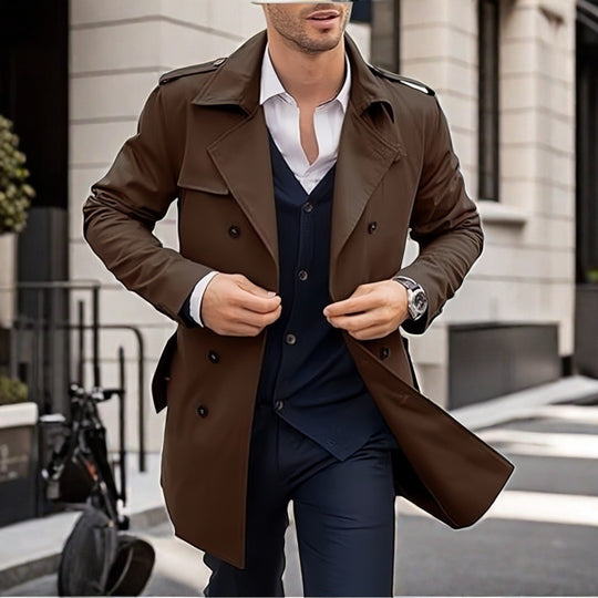 Herren Doppelt-knopf Trenchcoat mit praktischen Taschen Heidi-Mode