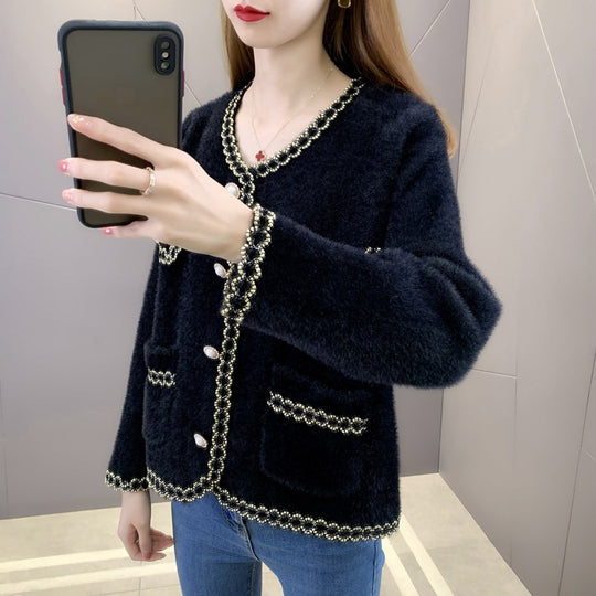 Damen Elegante und luxuriöse Strickjacke mit Perlenverzierungen Heidi-Mode